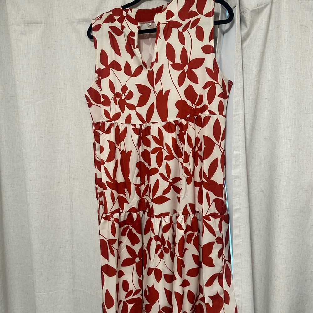 Floral Sleeveless orange and White Dress